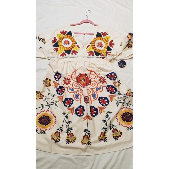 SHEIN Dress Womens XL Boho Floral Print Puff‎ Sleeve V Neck Multicolor Festival - Picture 9 of 10